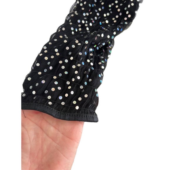 Vintage Patra Black/Silver Sequin Button Up Crop Top | Size 4 - Picture 5 of 7